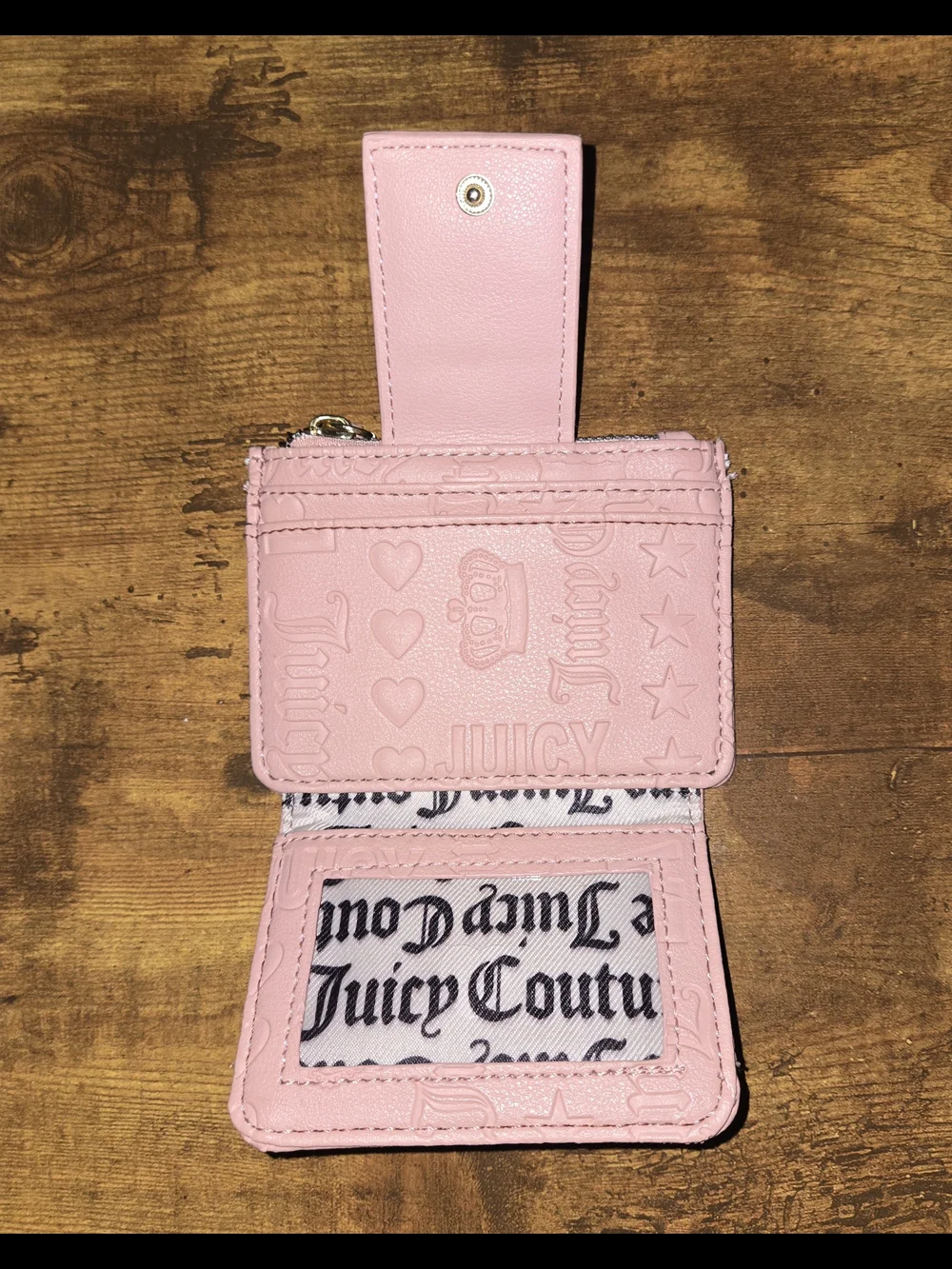 Juicy Couture Light Pink Embossed Leather Card Holder with Gold Plate